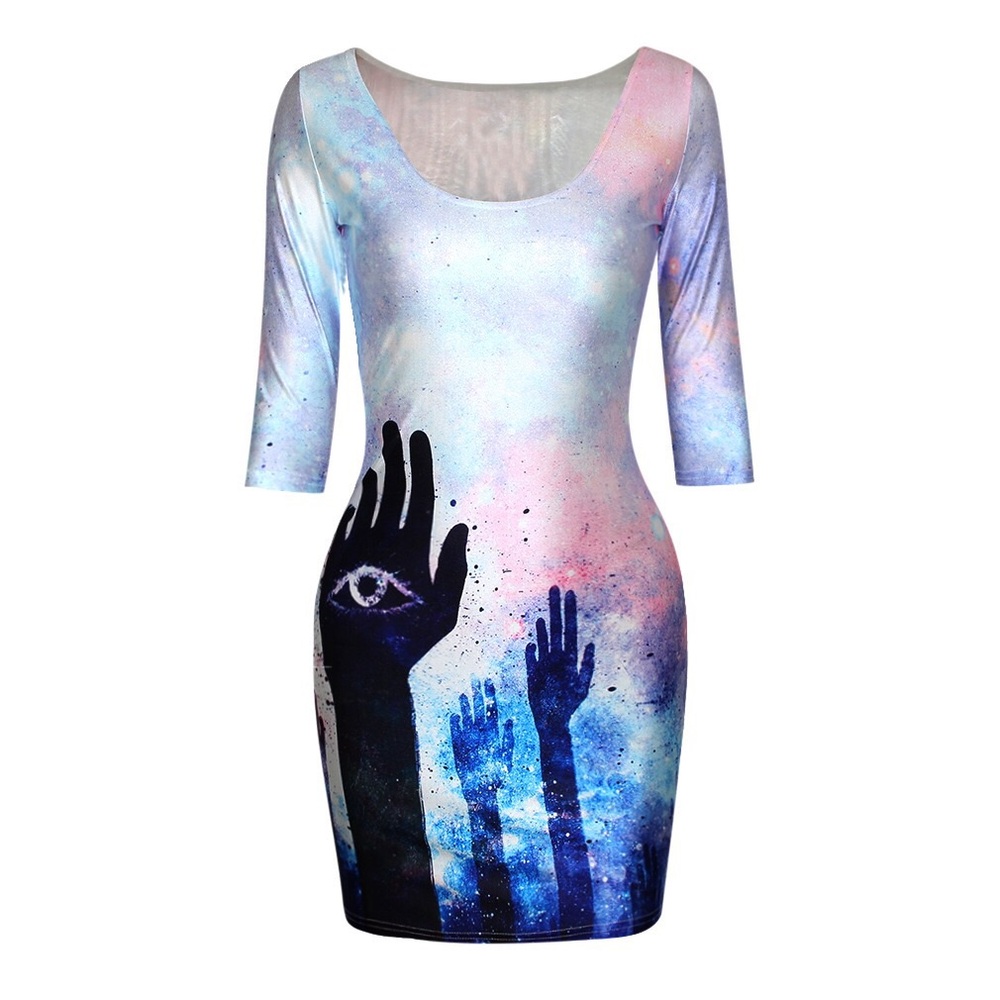 Silver Blue Alien Galaxy Hand Mini Dress XS/S